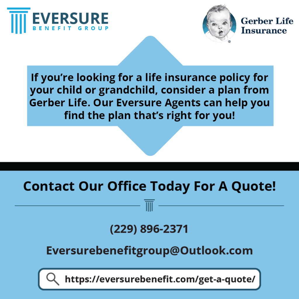 Graphic for Life Insurance For Your Child Through Gerber Life, with Eversure's contact info