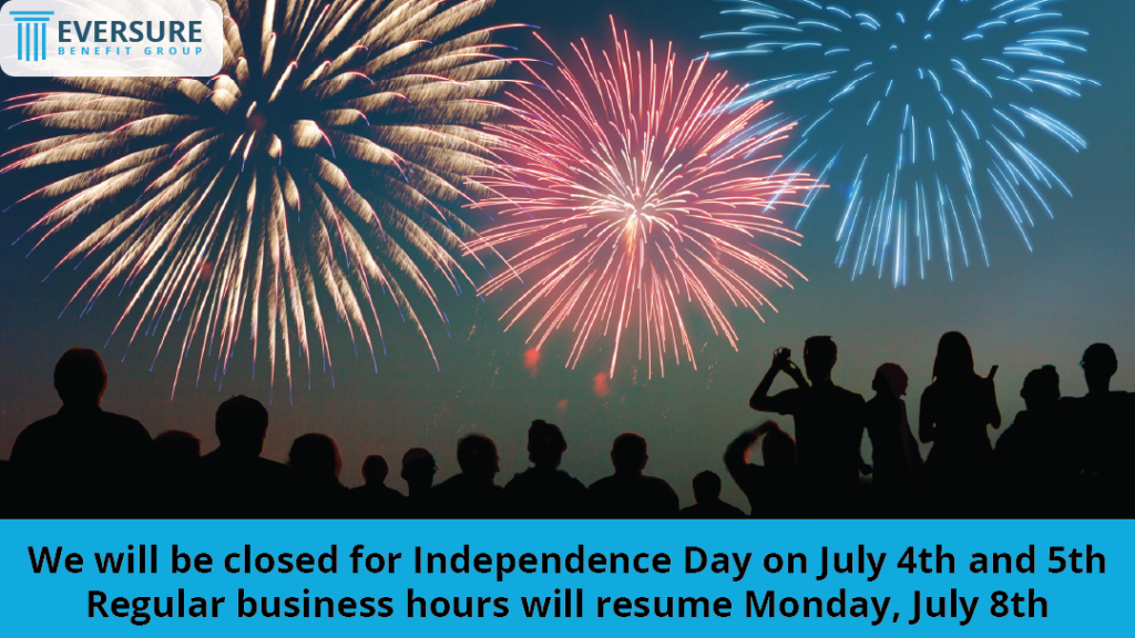 Happy 4th! Graphic of people in silhouette watching fireworks with our holiday hours below. We will be closed July 4th and 5th